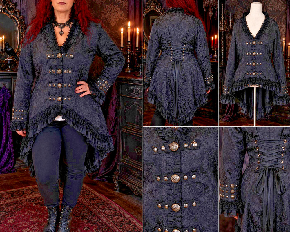 Hips & Curves 6X Gothic Victorian Steampunk Brocade Corset Back Tailcoat Jacket